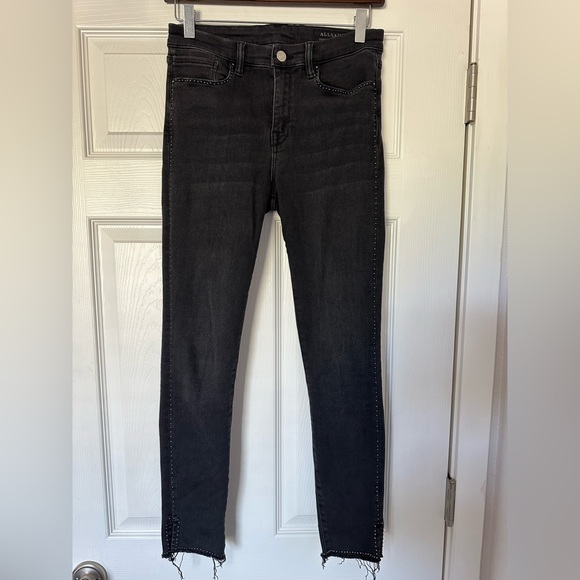 ALLSAINTS Grace Studded Ankle Skinny Jeans in Washed Black - Picture 2 of 6